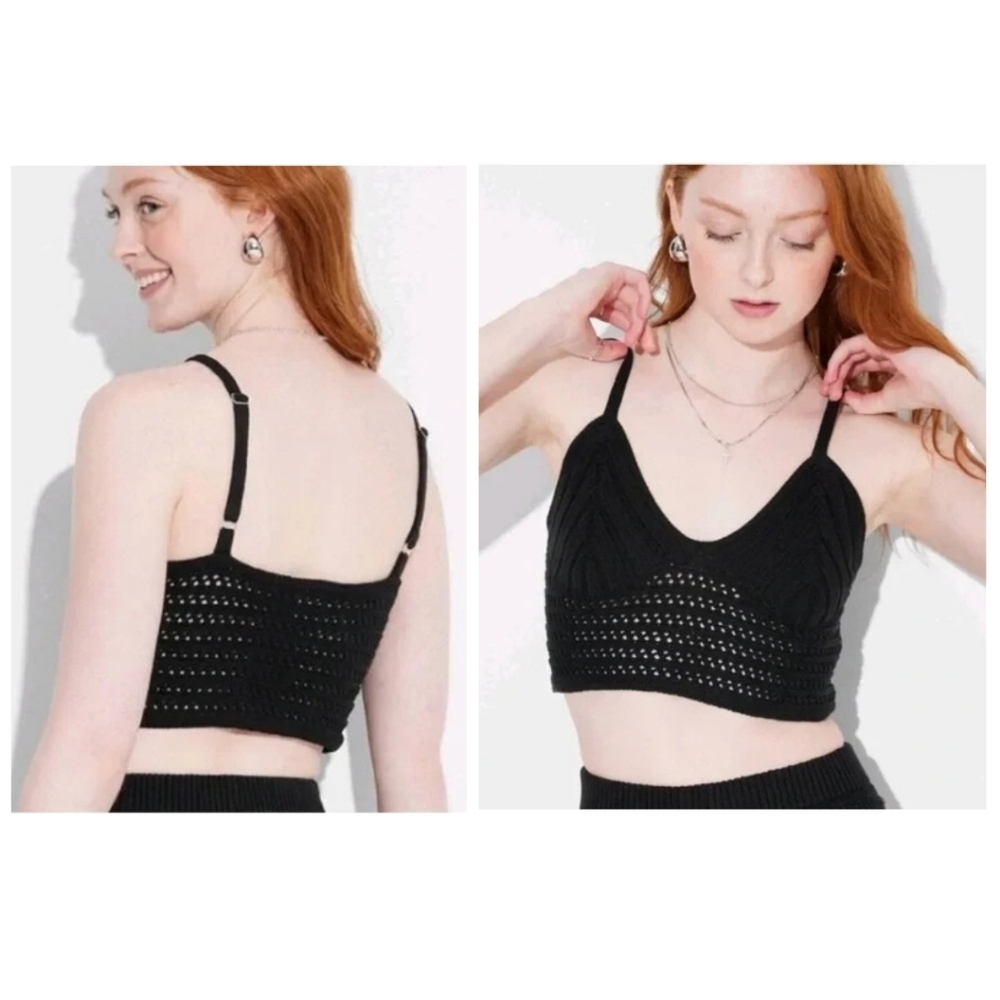 Wild Fable Black Boho Crochet Knit Crop Tank Top XS Festival Beach Hippie NWT